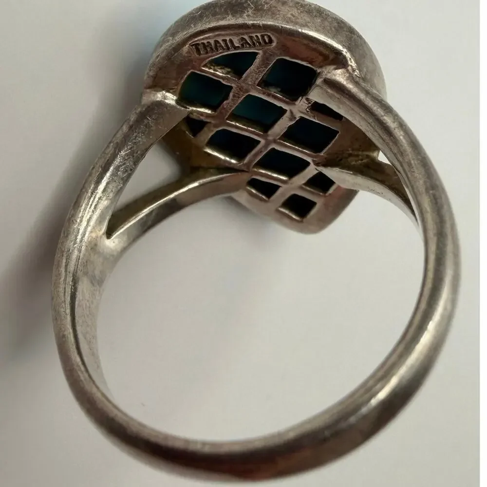 Vintage Sterling Silver 925 MK Thailand Pear Turquoise Cabochon Ring Size 8
